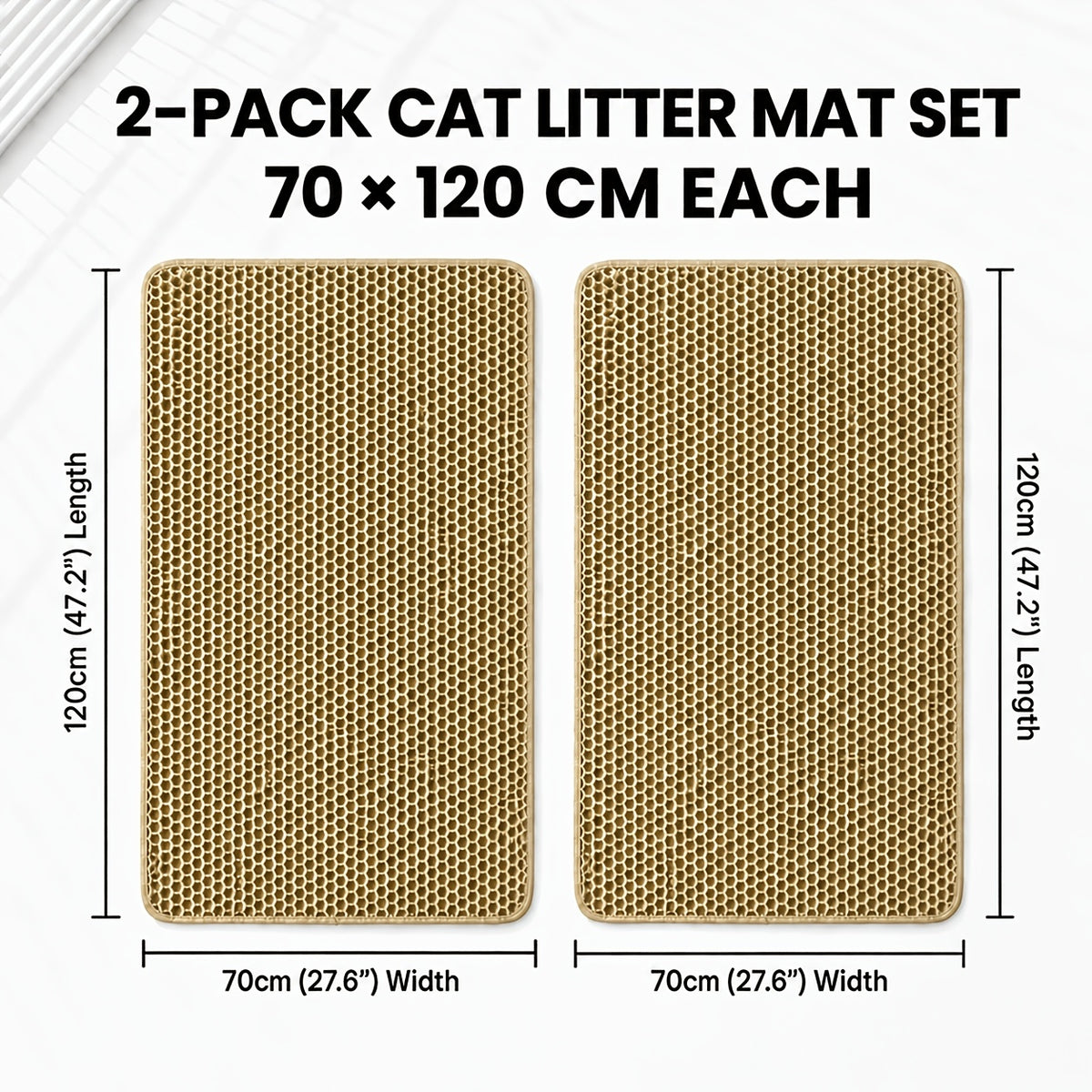 Cat Litter Mat Set of 2, Double-Layer Honeycomb Litter Catchers for Multi-Cat Homes, Washable Scatter Control Mats in XXL Pair or L and M Combo