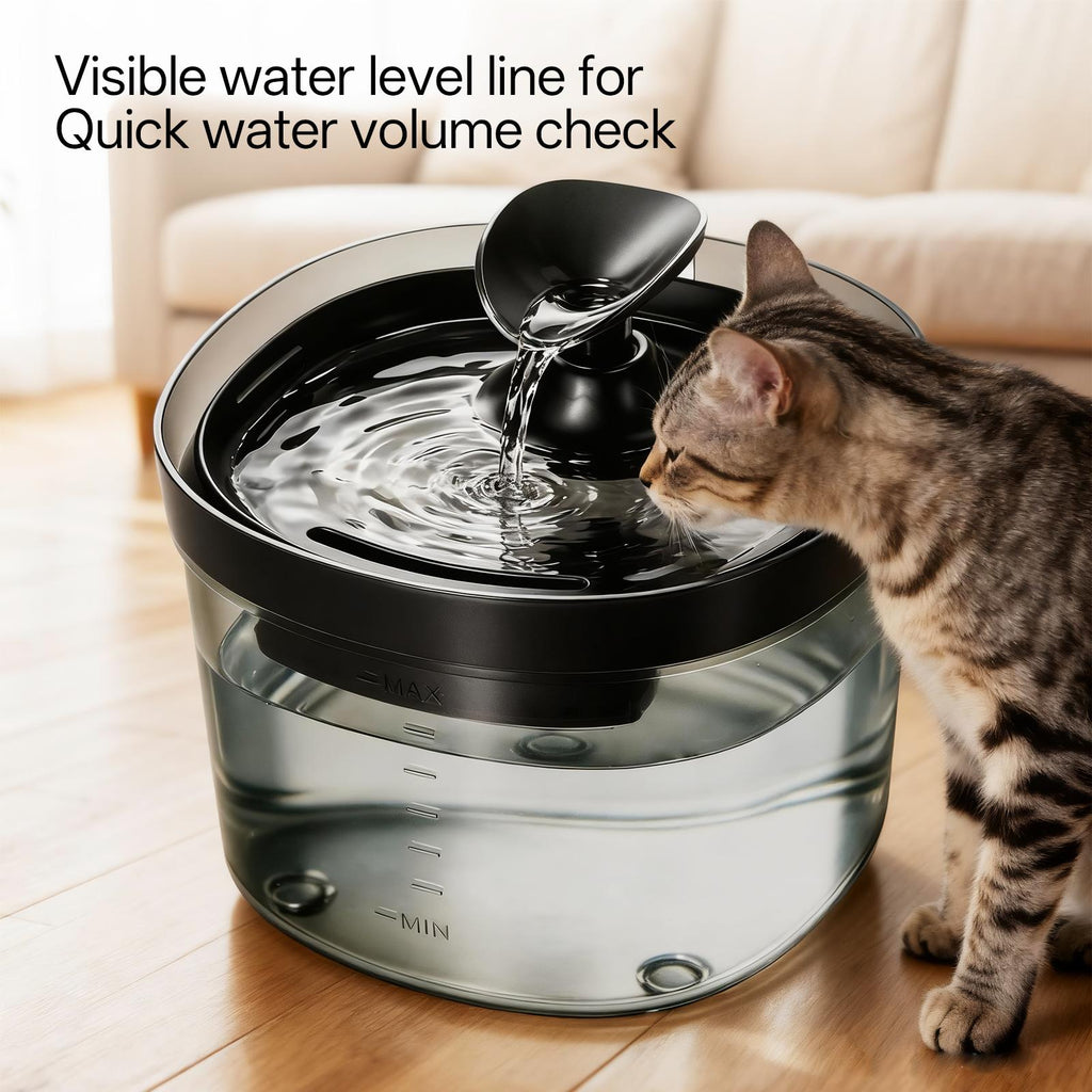 Water Drop Cat Water Fountain 1.5L, Compact Quiet Pet Drinking Dispenser with Visible Water Level and Filter Bundle Options for Small Rooms