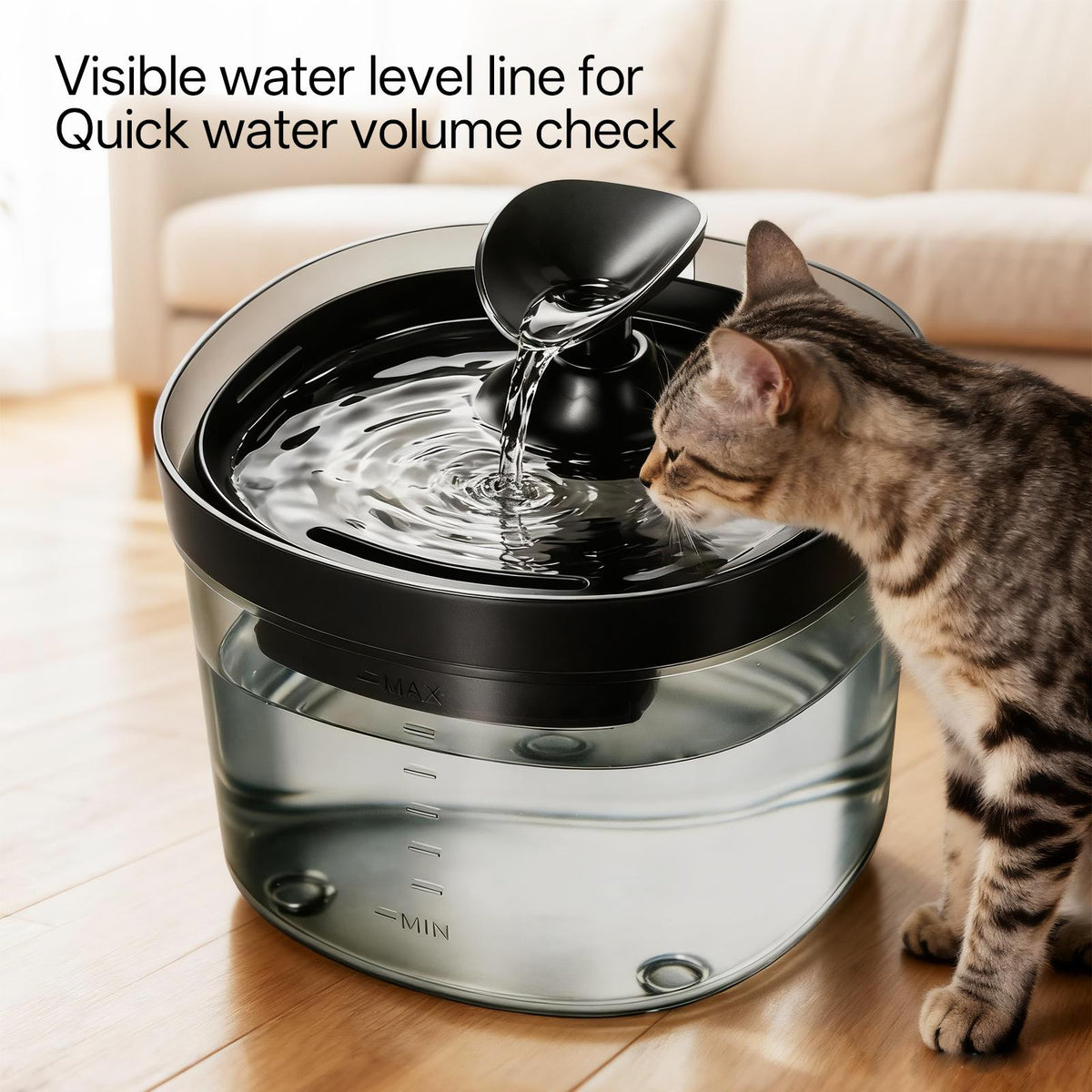 Water Drop Cat Water Fountain 1.5L, Compact Quiet Pet Drinking Dispenser with Visible Water Level and Filter Bundle Options for Small Rooms