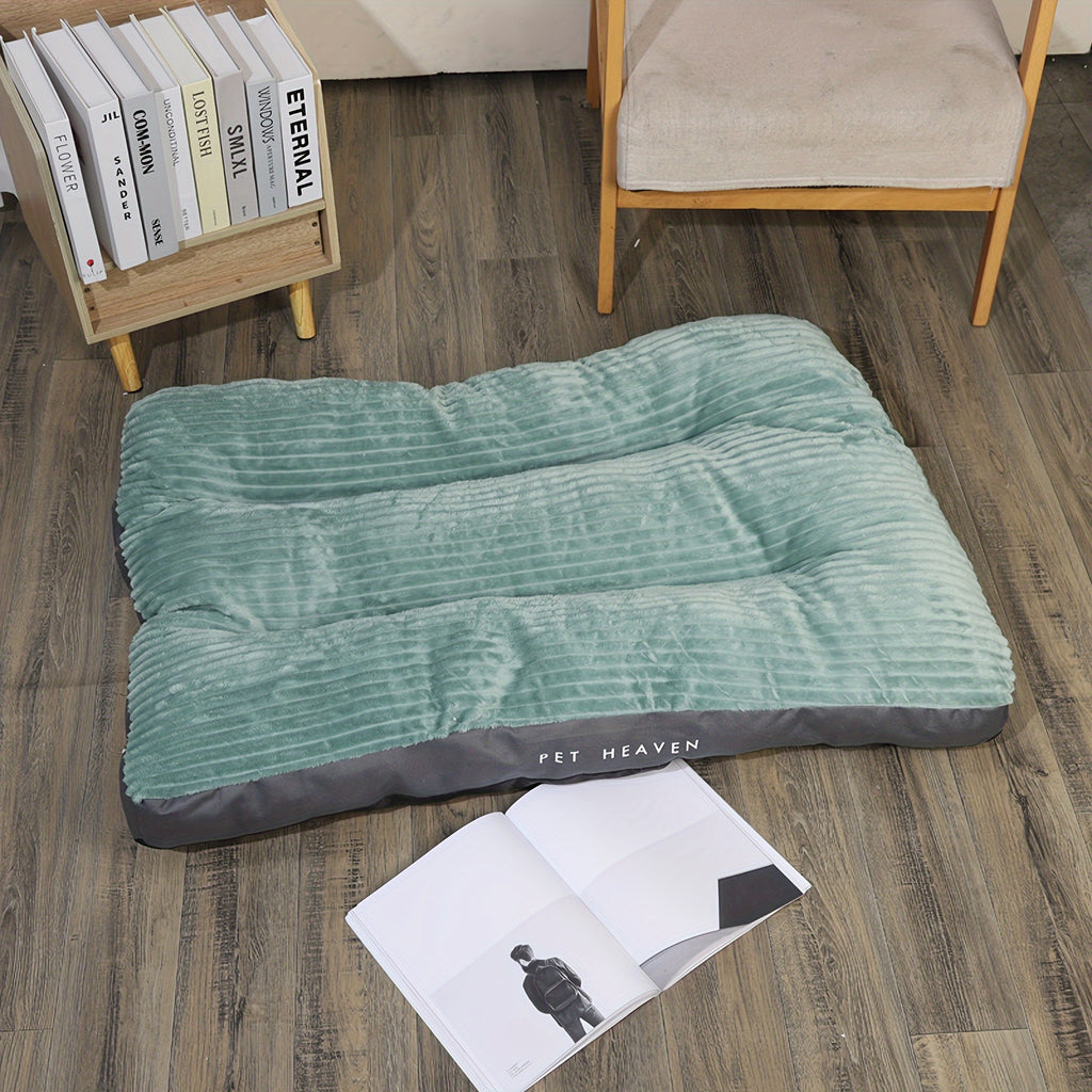 Striped Dog Bed Mat in Green, 23.62 x 18.5 Inch Soft Rectangular Pet Cushion with Polyester Fill for Small Dogs and Cats, Everyday Indoor Rest