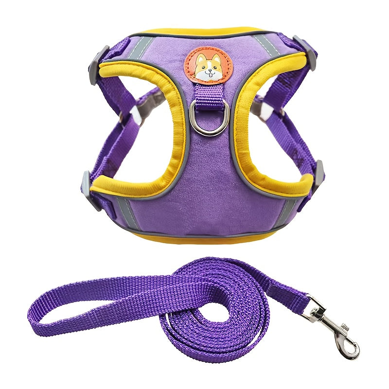 Adjustable Reflective Dog Harness and Leash Set with 4 Bells, Breathable Walking Vest for Small and Medium Dogs in Blue, Red or Brown