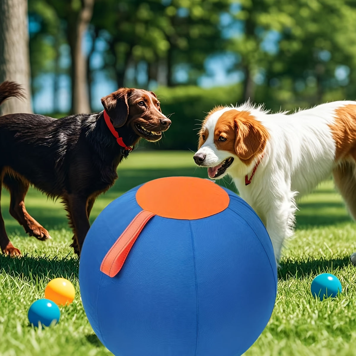 Inflatable Dog Herding Ball for Backyard Chase and Push Games, Battery-Free Interactive Pet Training Toy in Blue and Orange Options
