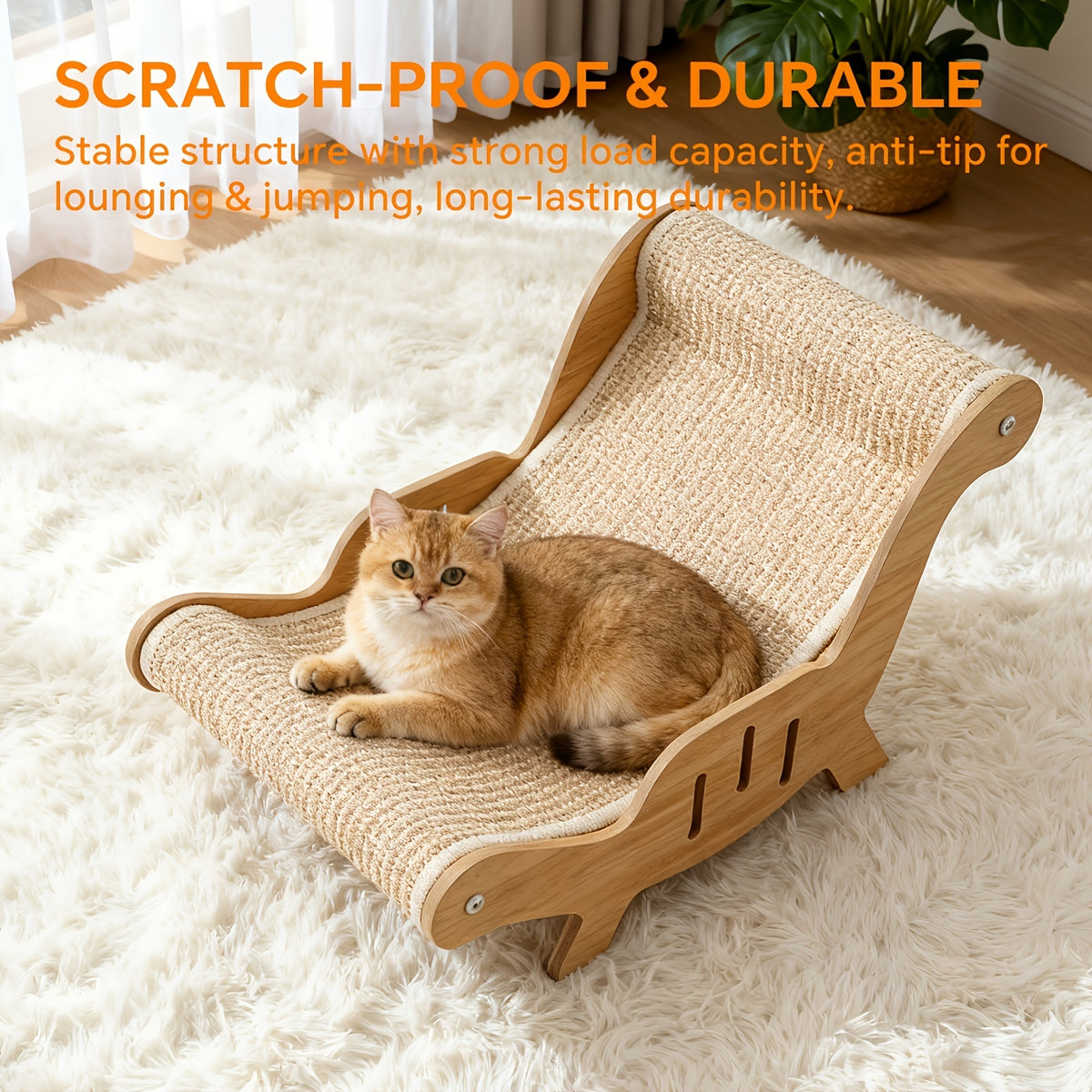 Cat Scratcher Lounge Chair with Natural Sisal, 2-in-1 Sofa Style Cat Bed for Indoor Scratching, Stretching, Napping and Everyday Play
