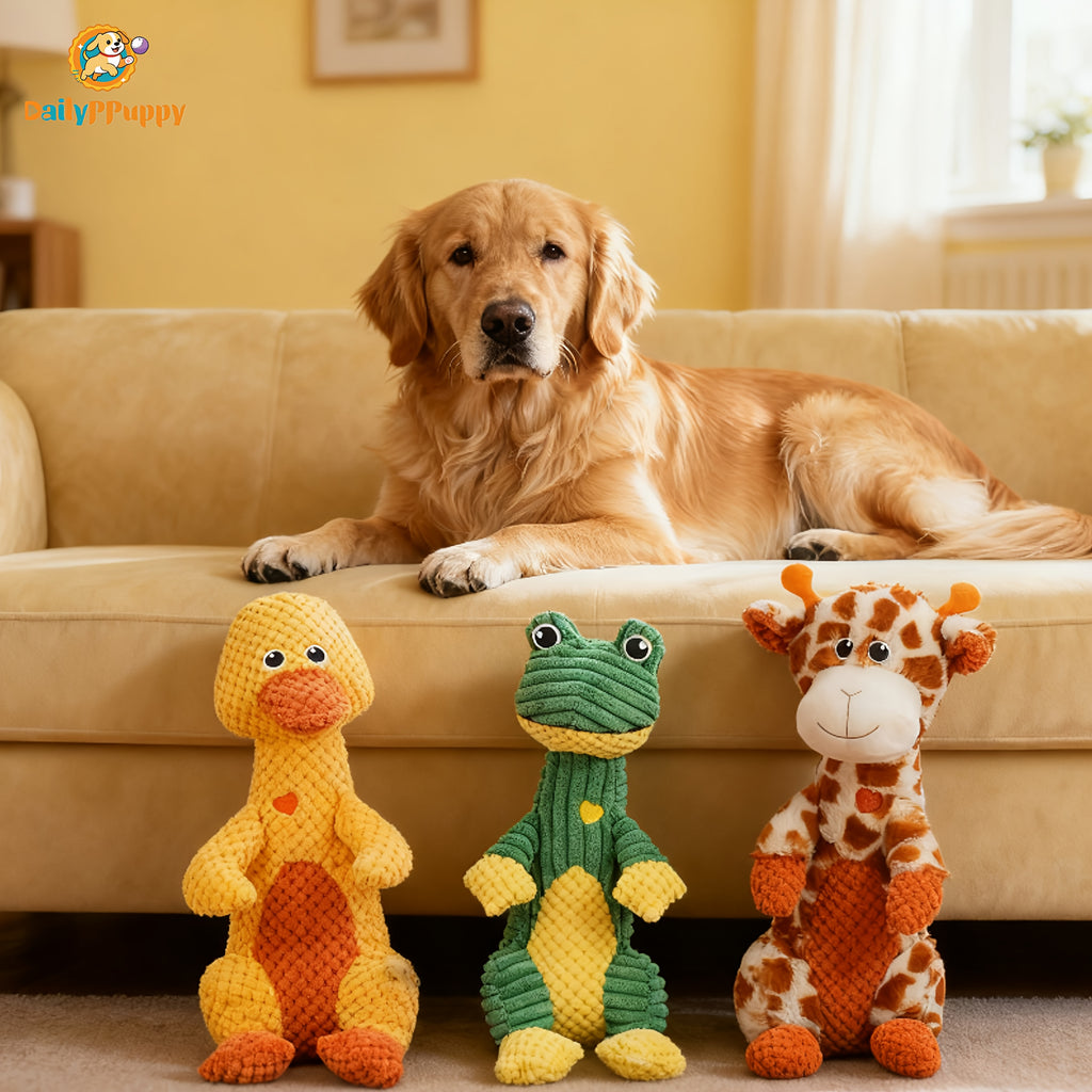 Squeaky Dog Toy with Plush Animal Design for Interactive Tug and Supervised Play, Sweet Heart Duck, Deer or Frog Pet Gift Options