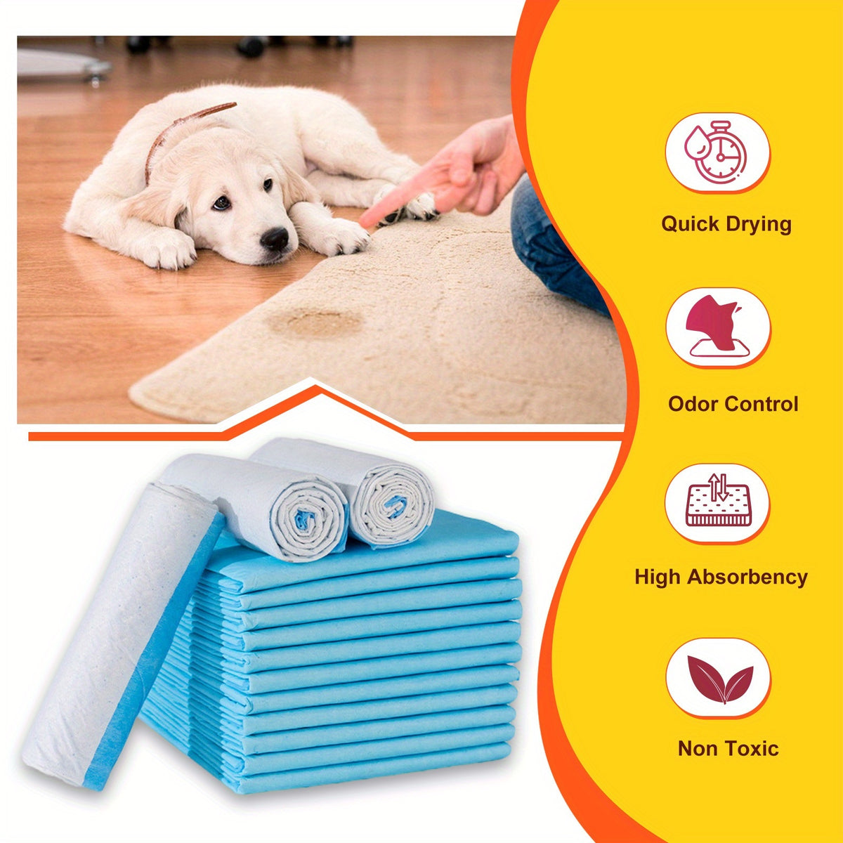 Dog Pee Pads 34 x 46 Inch, Extra Large 6-Layer Absorbent Puppy Training Pads with Leak-Proof Design for Indoor Potty Training and Daily Cleanup