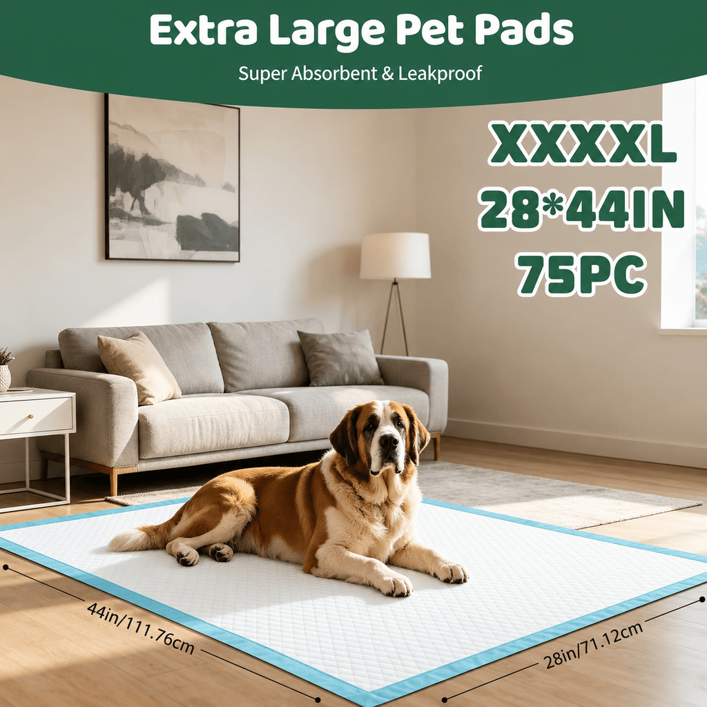 Extra Large Dog Pee Pads for Large Dogs and Multi-Dog Homes, Disposable Pet Potty Training Mats in 75 Count or 35.43-Inch Square 52+3 Pad Options