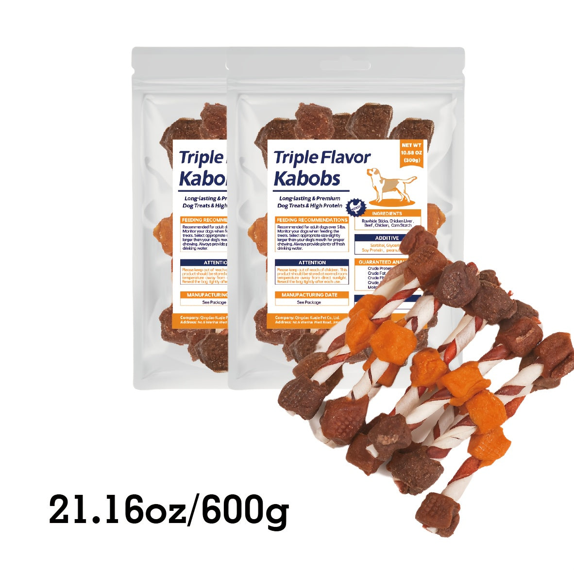 Dog Treats with Chicken Jerky, Duck Strips, Sweet Potato Wraps or Triple Flavored Kabobs, Selectable Snack Packs for Supervised Rewards