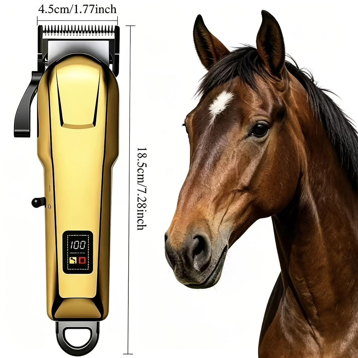 Cordless Horse Clippers with LCD Display, Rechargeable Gold Grooming Trimmer with Adjustable Blade and Separate Pink Pet Clipper Option