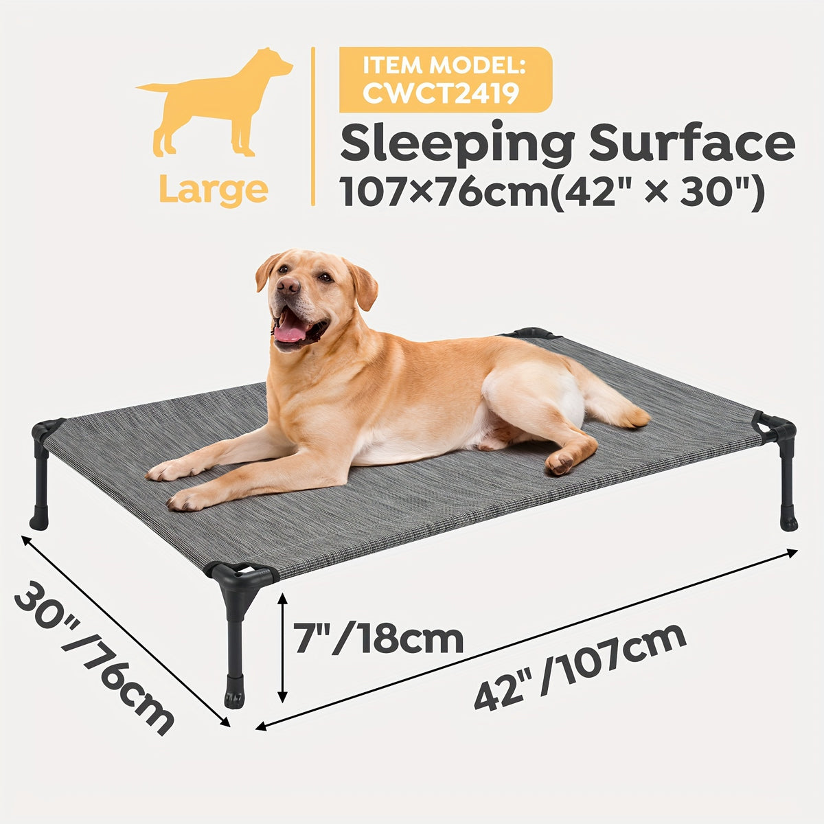Elevated Dog Bed 2 Pack for Large Dogs, 42 x 30 Inch Breathable Mesh Raised Cots with Non-Slip Feet, Tool-Free Assembly for Indoor, Patio and Camping