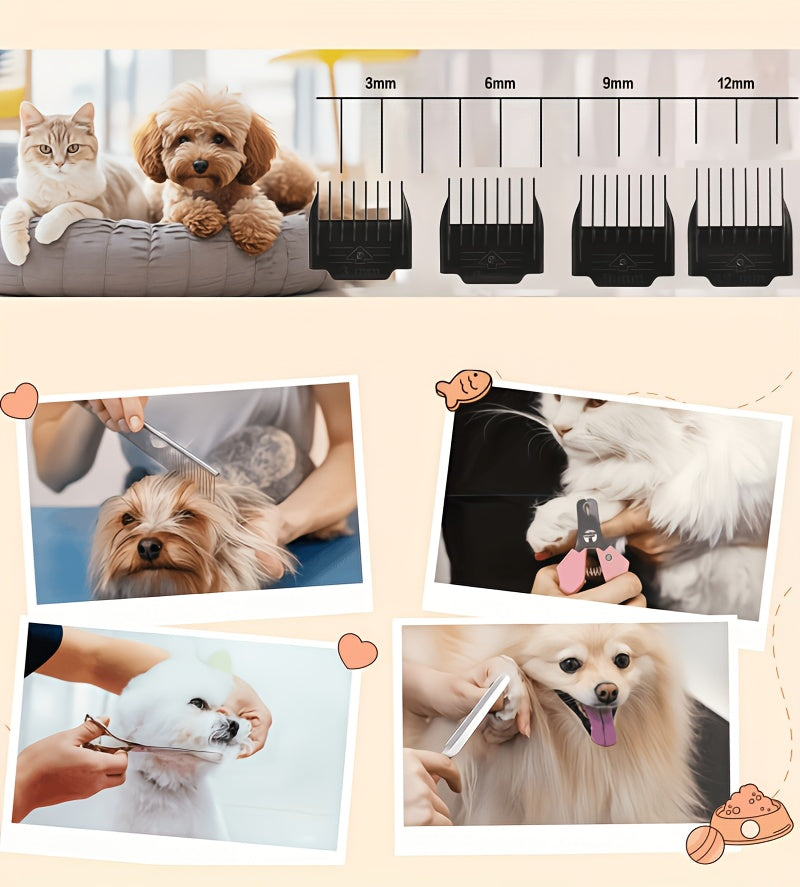 Pet Grooming Trimmer and Scissors Kit for Dogs and Cats, At-Home Hair Clipping Set with Curved Scissors Options for Small Dog and Puppy Coat Care