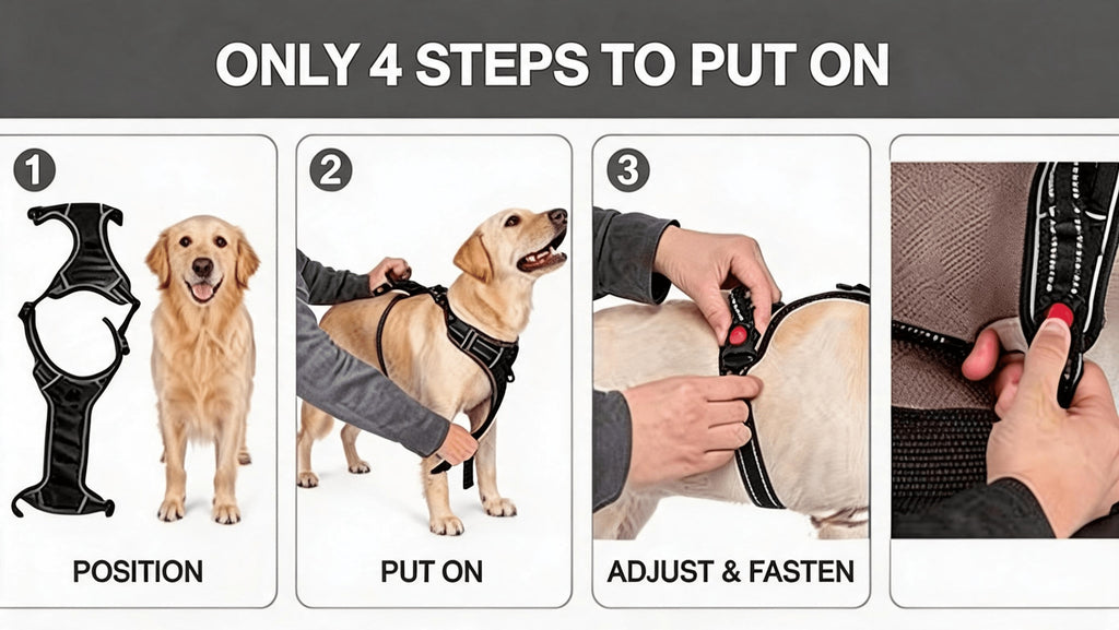 Dog Harness and 5ft Leash Bundle, Adjustable Reflective Walking Vest in Black, Blue or Red, S-XL Sizes for Everyday Walks and Training