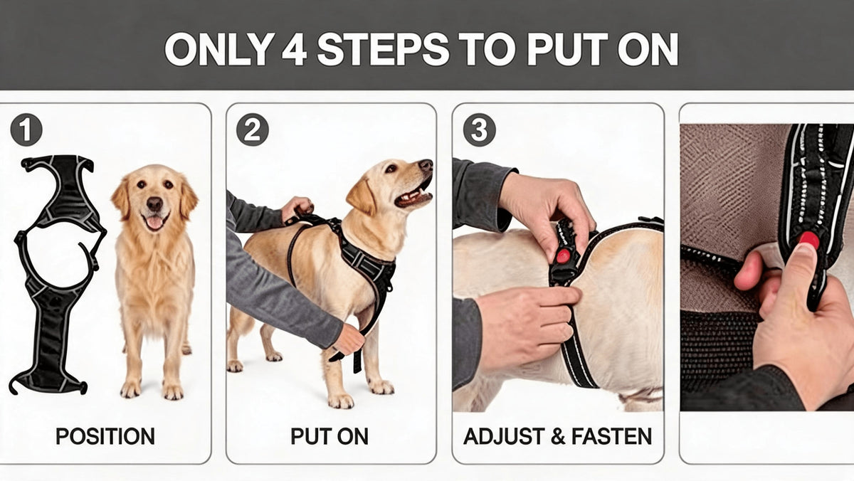 Dog Harness and 5ft Leash Bundle, Adjustable Reflective Walking Vest in Black, Blue or Red, S-XL Sizes for Everyday Walks and Training