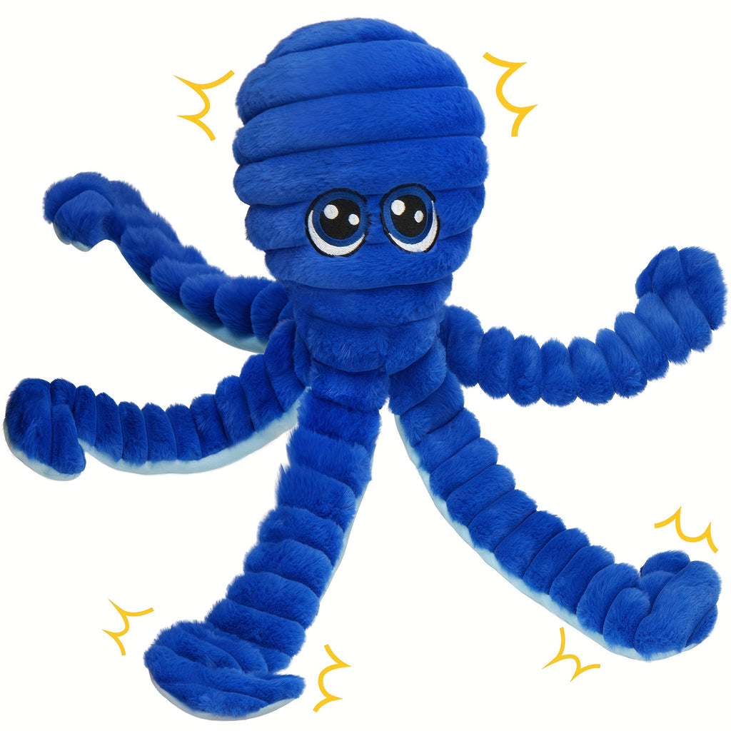 Blue Octopus Dog Toy with Squeaker and Crinkle Sounds, Plush Interactive Tug Toy for Larger Dogs, Supervised Gentle Chewing and Indoor Play