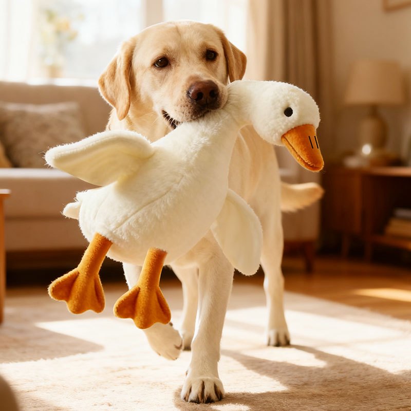 Plush Goose Dog Toy with Embroidered Eyes, 50 cm Soft Washable Pet Companion for Gentle Indoor Play, Multicolor, White or Gray