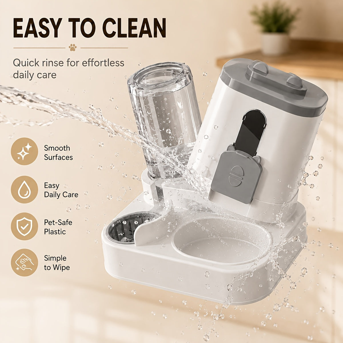 2-in-1 Cat Feeder and Water Dispenser, Non-Electric Gravity Food and Water Station for Cats and Small Dogs with Optional Cleaning Brush