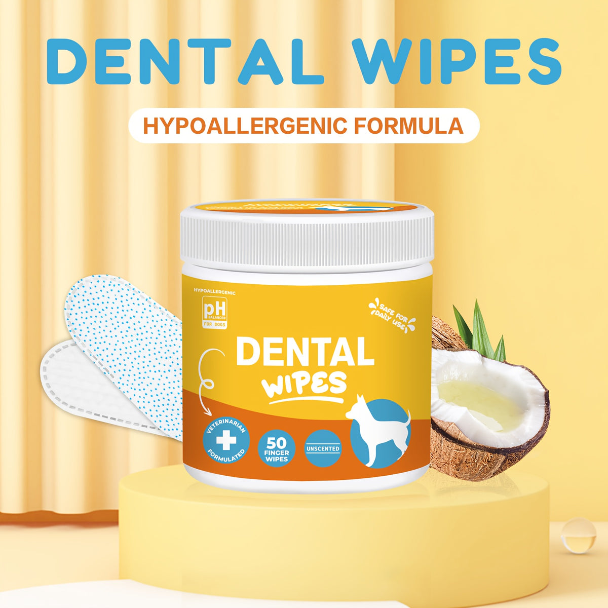 Dog Ear Cleaner Wipes with Coconut Scent, Finger Wipes for Routine Ear Grooming, with Separate Dental Wipes, Teeth Cleaning Kit and Eye Wipe Options