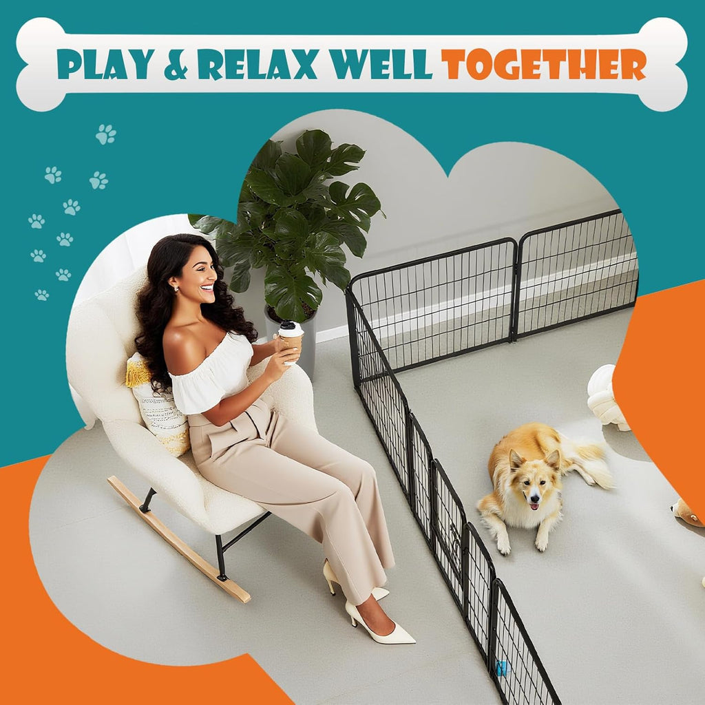 Dog Camping Playpen with Single Door, 8-Panel Foldable Metal Pet Fence in 24 or 40 Inch Options for Indoor Exercise, Outdoor Yards and RV Trips