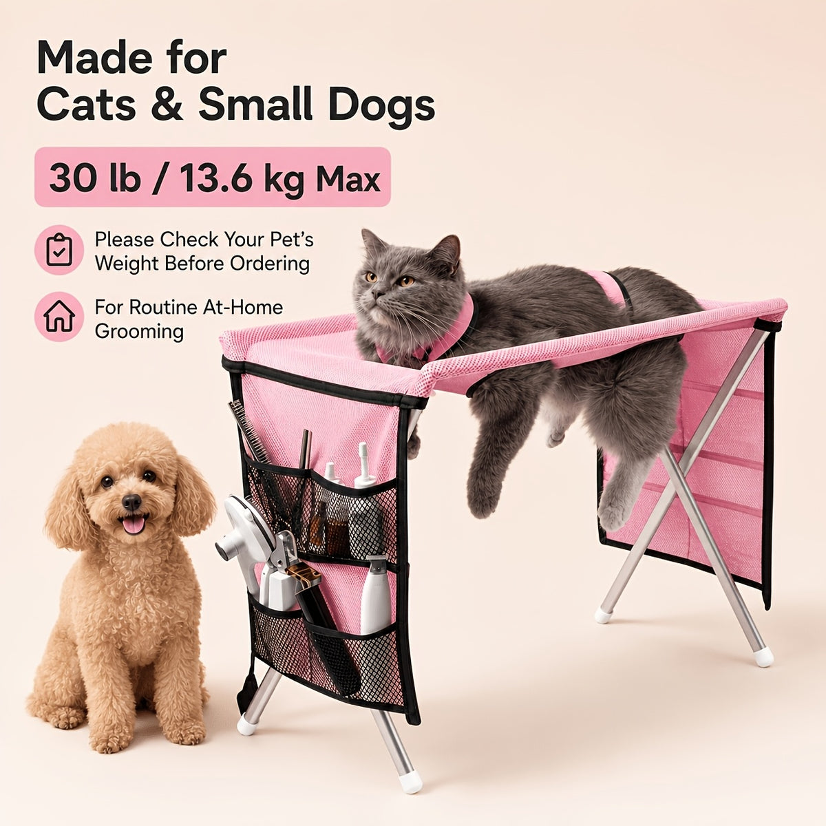 Pet Grooming Hammock with Stand for Nail Trimming, Foldable Mesh Support Bed for Cats and Dogs, Bathing and At-Home Paw Care