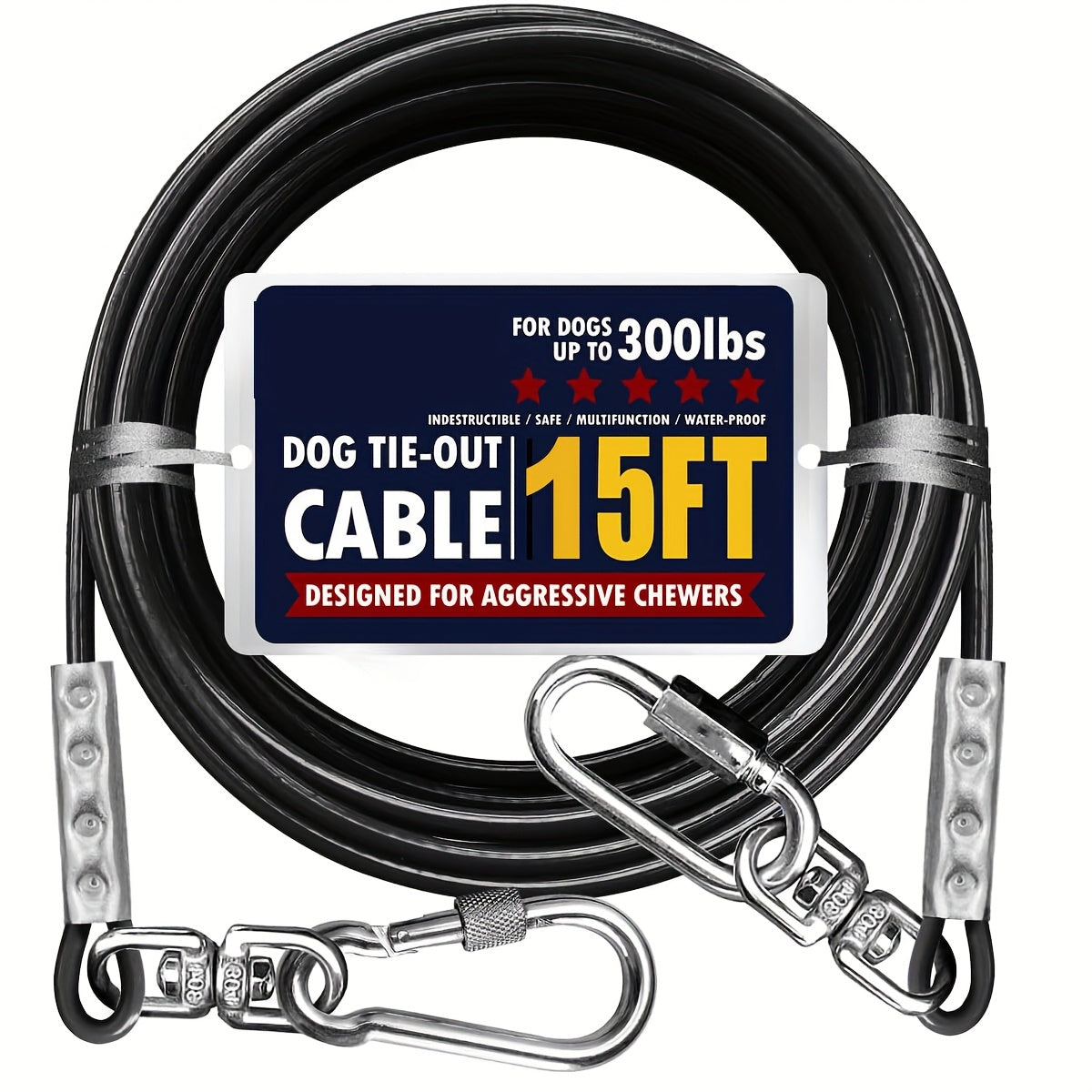 Heavy Duty Dog Tie Out Cable with Swivel Hooks, Steel Wire Yard Lead for Supervised Outdoor Use, Blue, Magenta or Black in S, M and L Options