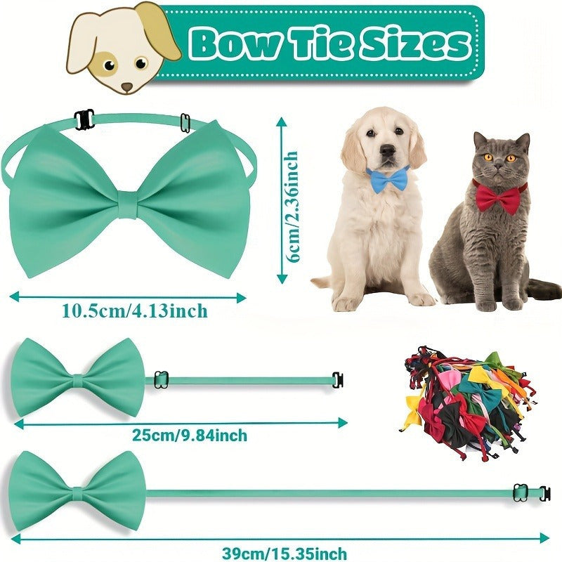 Pet Bow Tie Set 50 Pieces, Random Mixed Color Soft Fabric Dog and Cat Dress-Up Accessories for Grooming Finishes, Birthday Parties and Photo Sessions