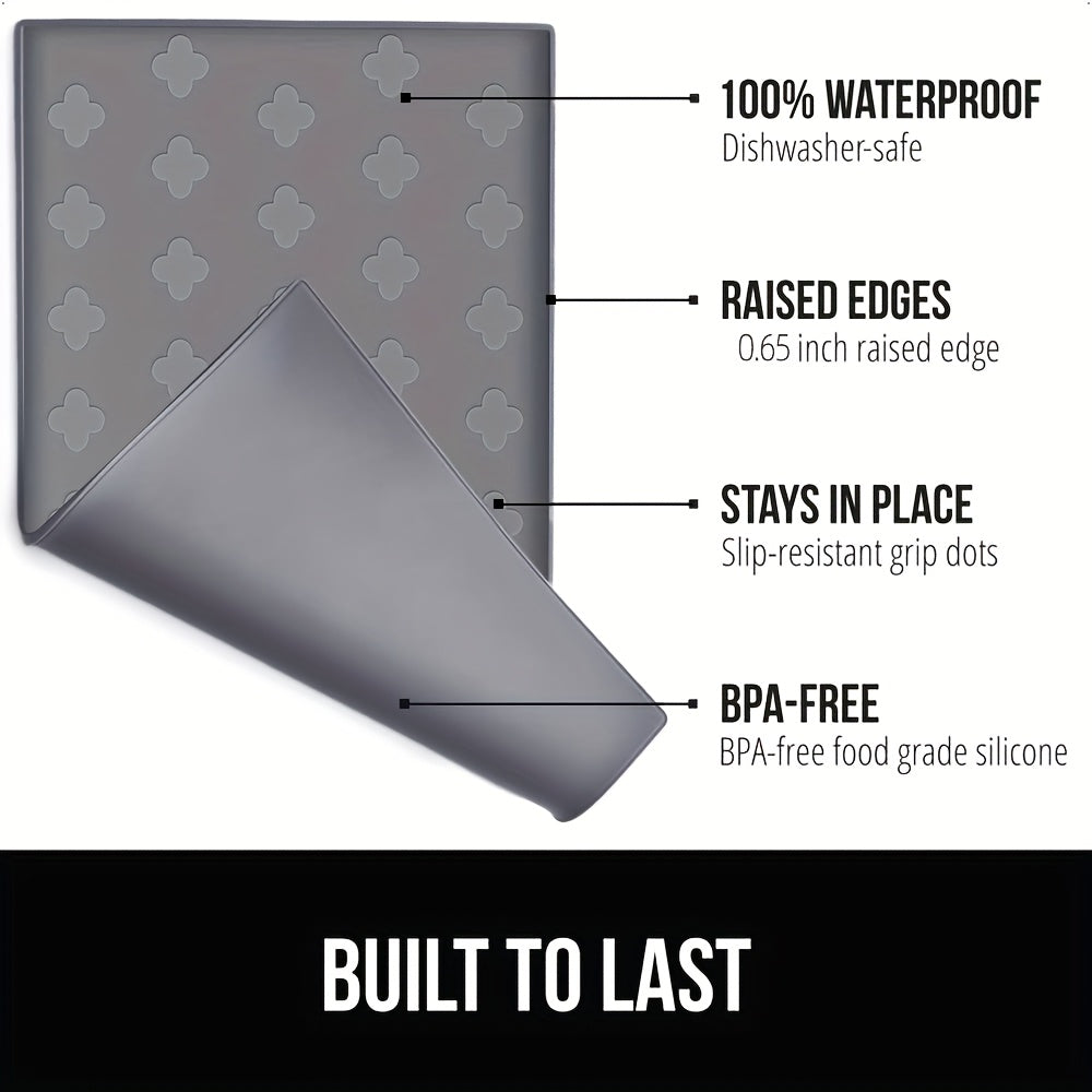 Pet Feeding Mat with Raised Edge, BPA-Free Non-Slip Dog and Cat Food Water Bowl Placemat, Dishwasher Safe in 34 x 22 or 17 x 12.6 Inches