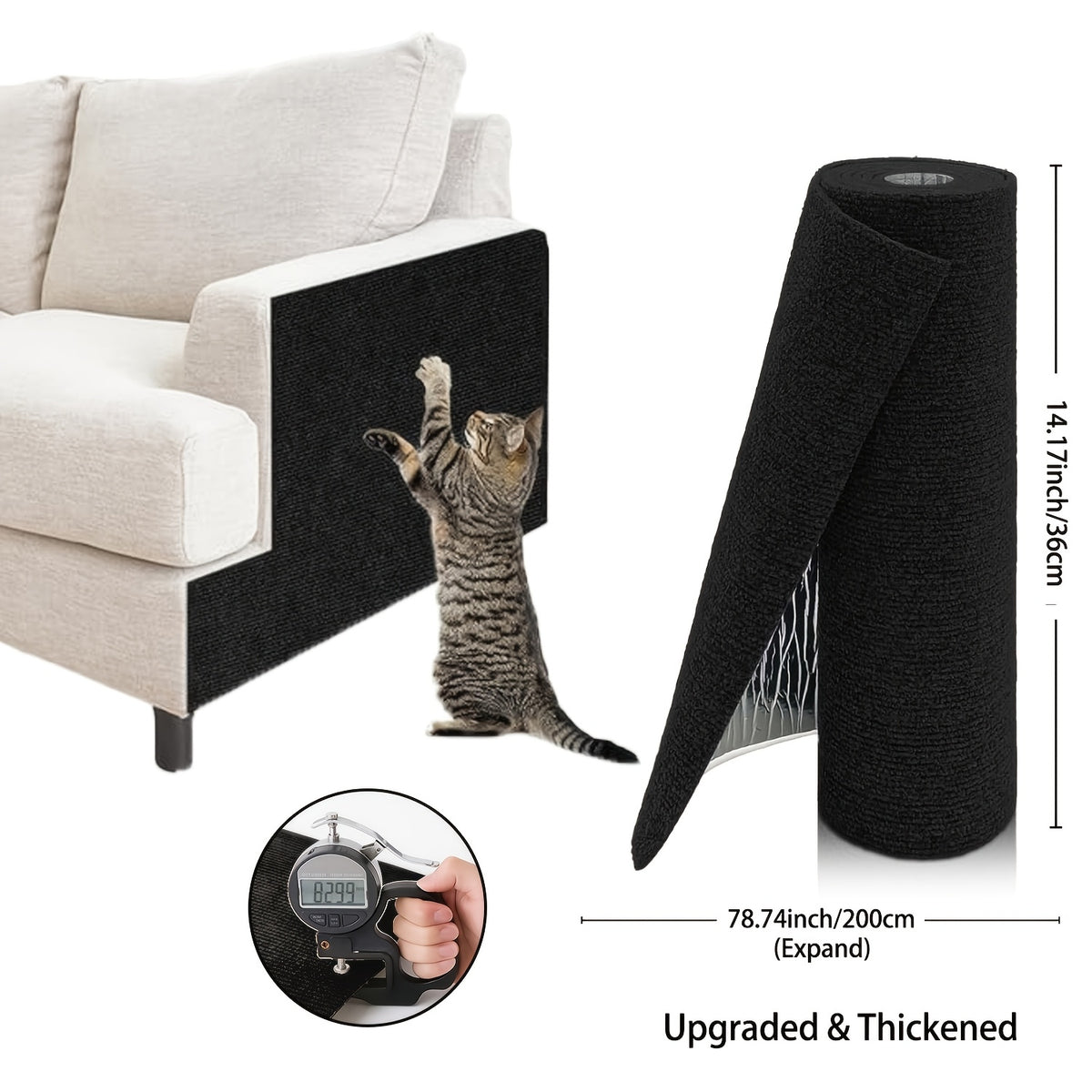 Self-Adhesive Cat Scratch Furniture Protector, Trimmable Scratching Mat for Sofa and Wall Coverage, Three Size Options and Eight Colors