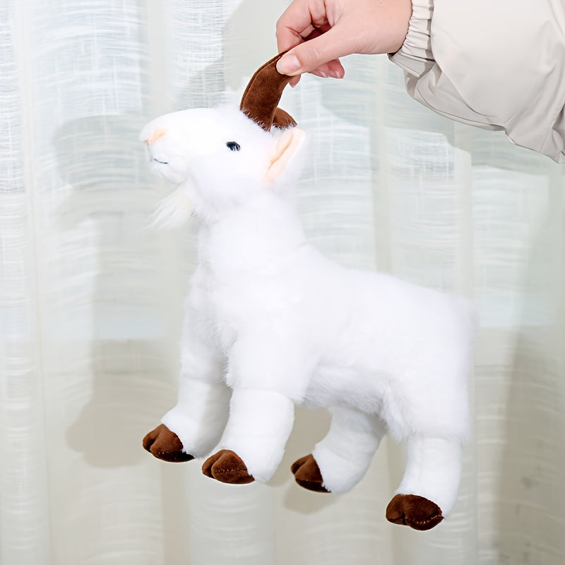 Plush Pet Toy with Velvet Texture, 6.3 Inch Soft Companion for Cats and Dogs, White or Black Goat Options for Supervised Gentle Play