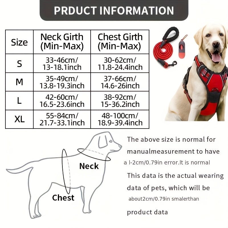 Dog Harness 4-Piece Walking Set with Reflective Strips, Adjustable No-Pull Chest and Back Straps and Padded Leash for Small to Large Dogs