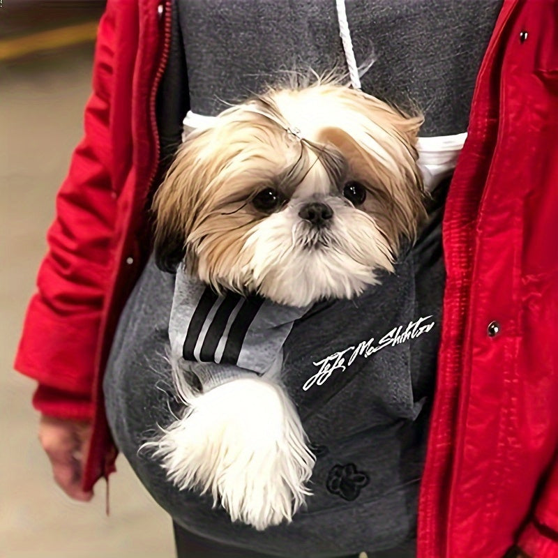 Pet Carrier Hoodie with Kangaroo Pouch for Cats and Small Dogs, Unisex Light Grey Sweatshirt with Removable Washable Liner, Ears and Paw Print Design