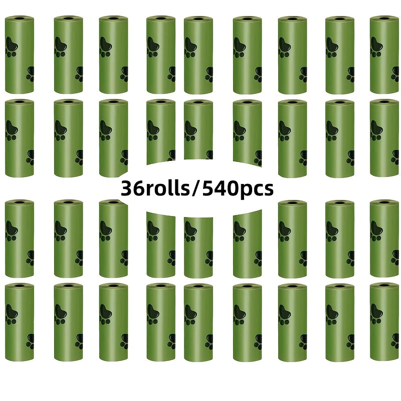 Scented Dog Poop Bags in 120, 540 or 1080 Count Options, Green Paw Print Waste Bag Rolls and Dispenser Sets for Daily Walks and Pet Cleanup