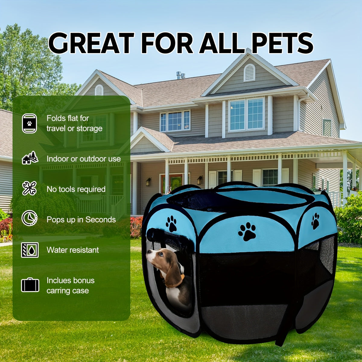 Pop Up Dog Playpen with Removable Zipper Top and Carrying Case, Portable Indoor Outdoor Pet Tent for Puppies, Small Dogs, Cats and Rabbits