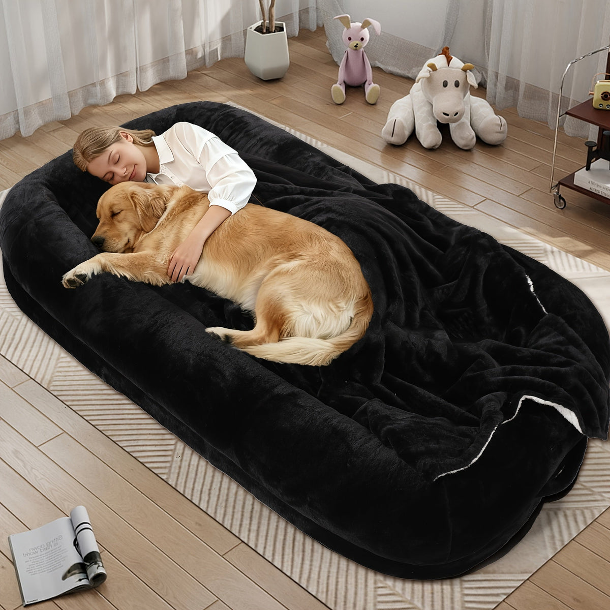 Memory Foam Human Dog Bed with Machine Washable Cover, Non-Slip Base and Liner, Oversized Indoor Lounger in 71 and 76 Inch Options
