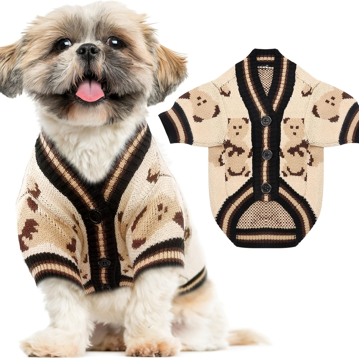 Knitted Dog Cardigan Sweater in Red, Multicolor or Light Blue, XS-XL Winter Pet Clothing for Puppy Outfits, Cool Weather Walks and Family Photos