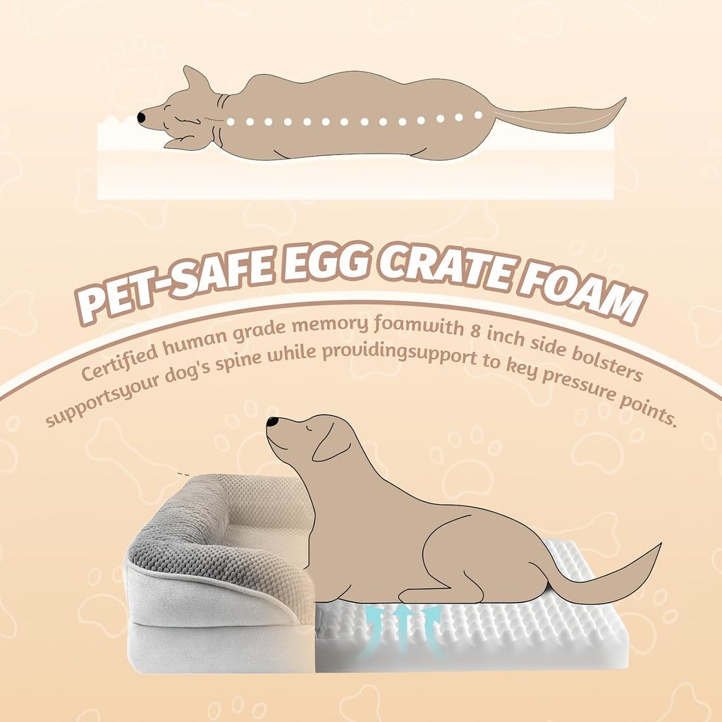 Large Dog Bed with Memory Foam, Removable Washable Cover, Soft Lining and Non-Slip Bottom, Indoor Pet Sofa in Four Sizes from 28 to 48 Inches