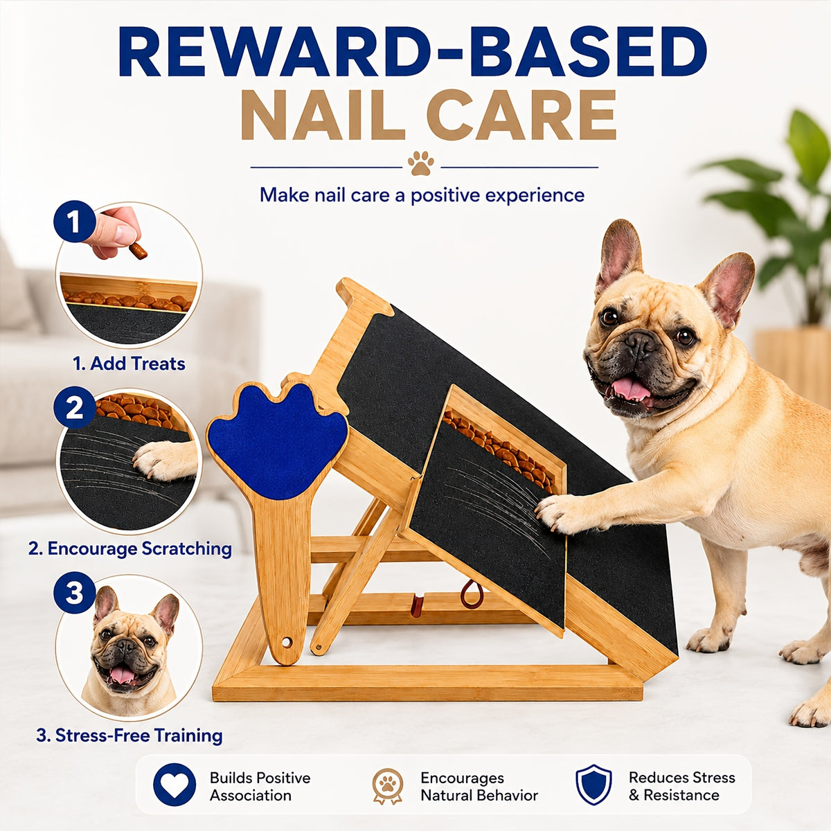 Dog Nail Scratch Board with Treat Box and Mini Handheld File, 2-in-1 Paw Filing Pad for Small, Medium and Large Dogs, At-Home Grooming Set