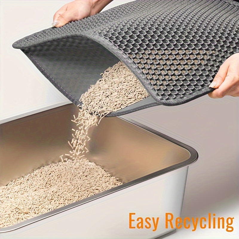 Double-Layer Honeycomb Cat Litter Mat, Washable Litter Box Scatter Catcher in Three Sizes and Light Gray, Dark Gray or Black for Indoor Cat Cleanup