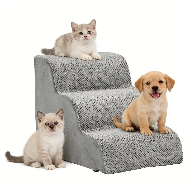 Curved Dog Stairs for Small Dogs and Cats, High-Density Foam Pet Steps for Couch, Bed and Sofa, 3/4/5-Step Indoor Ramp in Gray