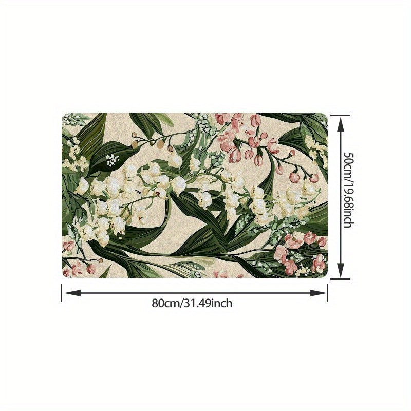 Reusable Puppy Pee Pad 24 x 36 Inches, Washable Lily of the Valley Floral Pet Mat with Non-Slip Backing for Dog Training and Cat Feeding Areas