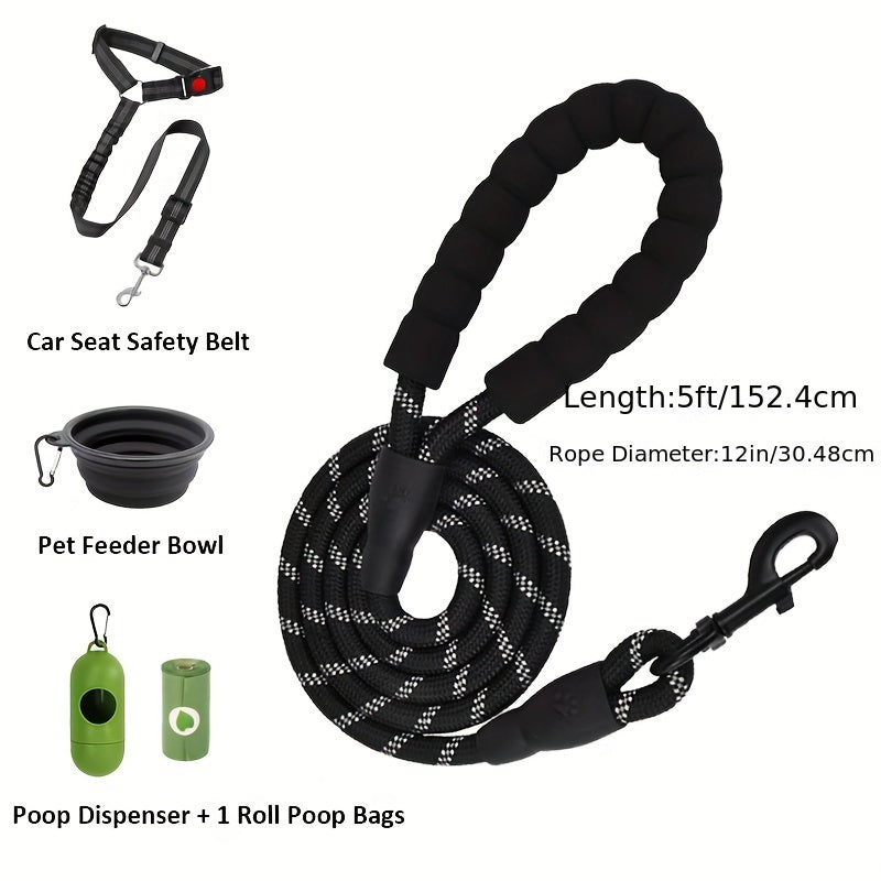 No Pull Dog Harness with 5 PCS Patches, Adjustable Dog Vest Harness and Leash Set with Dog Seat Belt, Collapsible Bowls and Poop Bag Dispenser for Training Walking Hiking