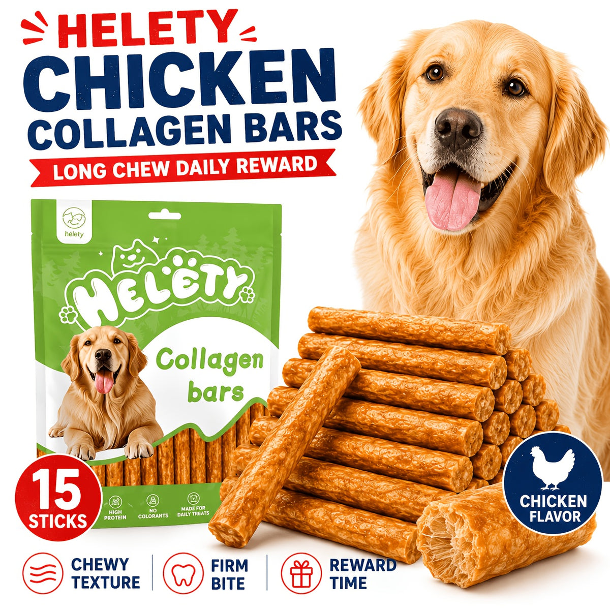 Collagen Dog Chew Sticks, Chicken-Flavored Chew Treats for Medium and Large Dogs, 5-Piece and Multi-Pack Options for Supervised Chewing
