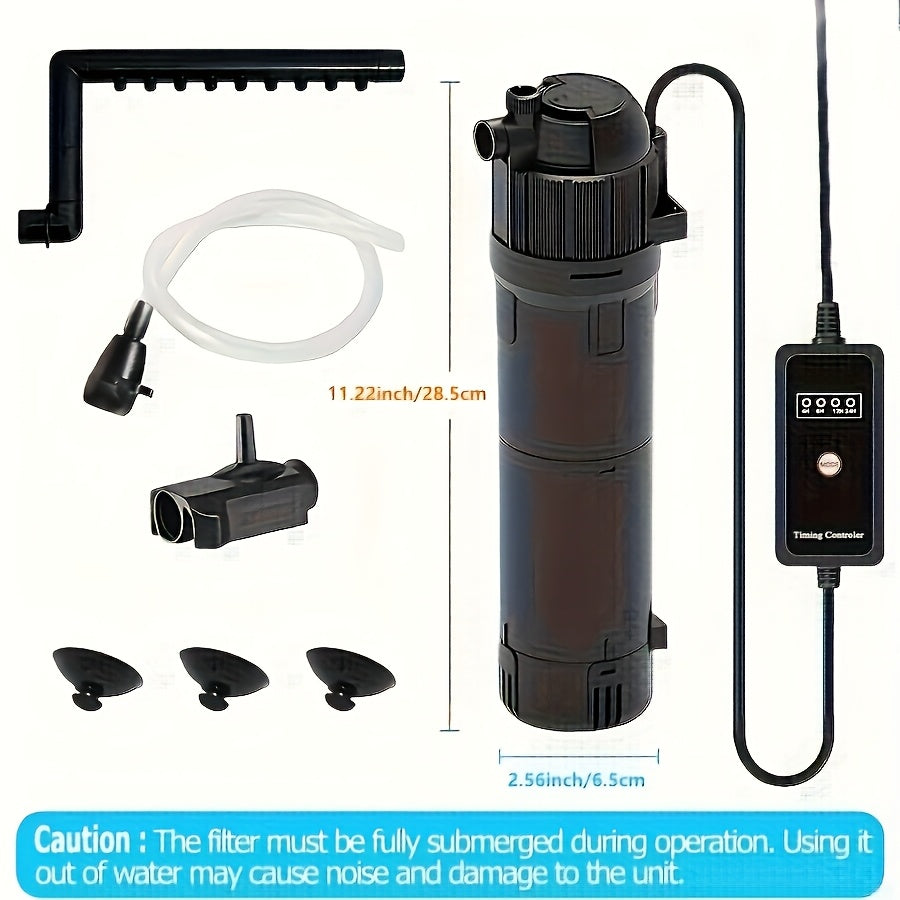 UV Aquarium Filter Pump with Timer for 40-120 Gallon Fish and Turtle Tanks, Adjustable Flow and Direction, Aeration and Rainfall Modes with Sponge