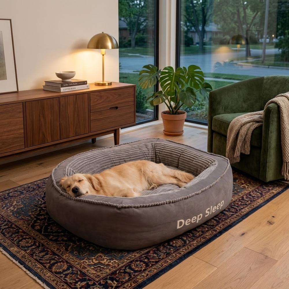 Oval Memory Foam Dog Bed with Removable Washable Cushion and Non-Slip Bottom, Cozy Pet Sofa in Grey or Brown, M to XXL Sizes for Home Rest