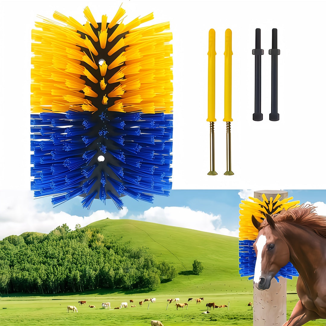 Livestock Scratch Brush 2-Pack or Single, Wall-Mount Grooming and Massage Scratcher with Screws for Horses, Cows, Goats, Sheep and Pigs, Itch Relief for Farm and Ranch