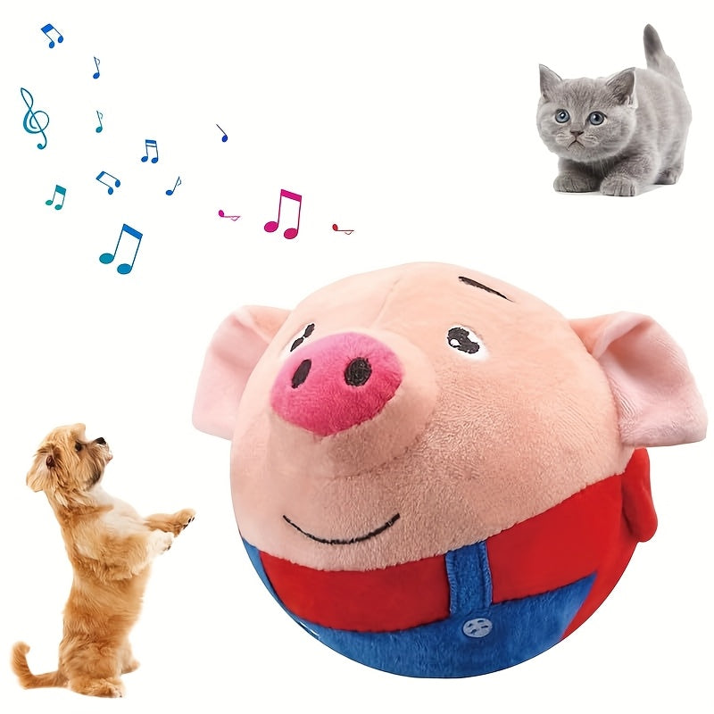 Interactive Plush Pig Ball Toy with Automatic Rolling and Sound, USB Rechargeable Moving Pet Toy for Supervised Dog and Cat Play