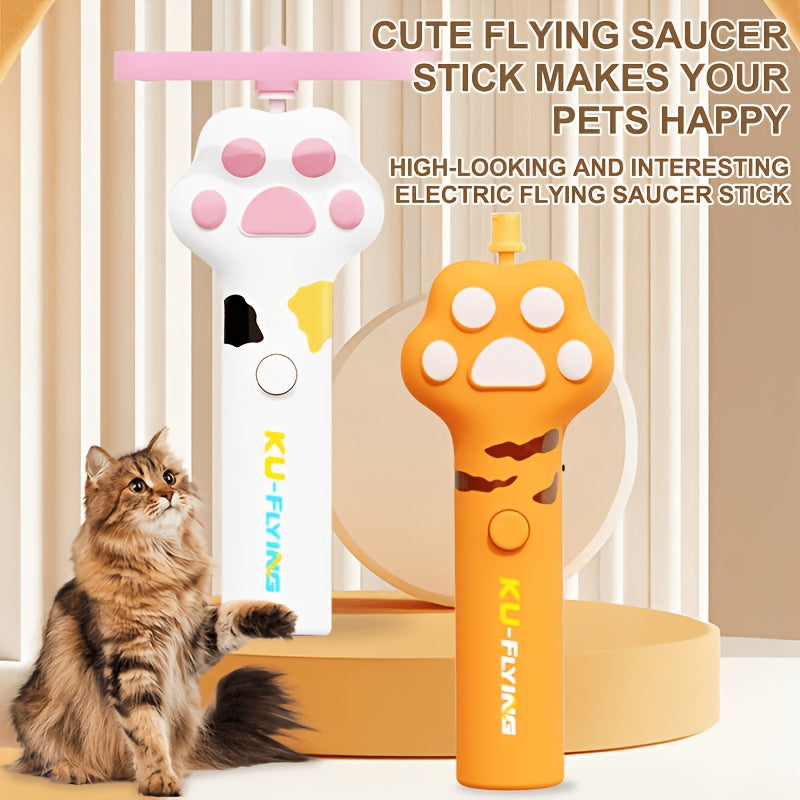 UFO Flying Disc Cat Toy with 7 Flying Saucers, Electric Interactive Cat Wand for Supervised Kitten Chase Games and Indoor or Outdoor Play