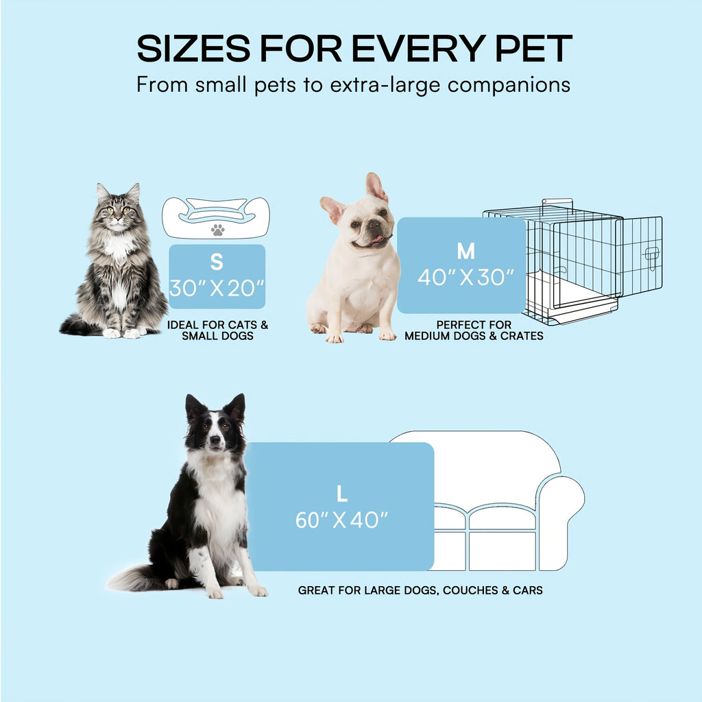 Pet Cooling Mat with Towel for Dogs and Cats, Washable Non-Slip Summer Resting Pad in Light Blue or Light Grey, 20 x 30 to 40 x 60 Inch Options