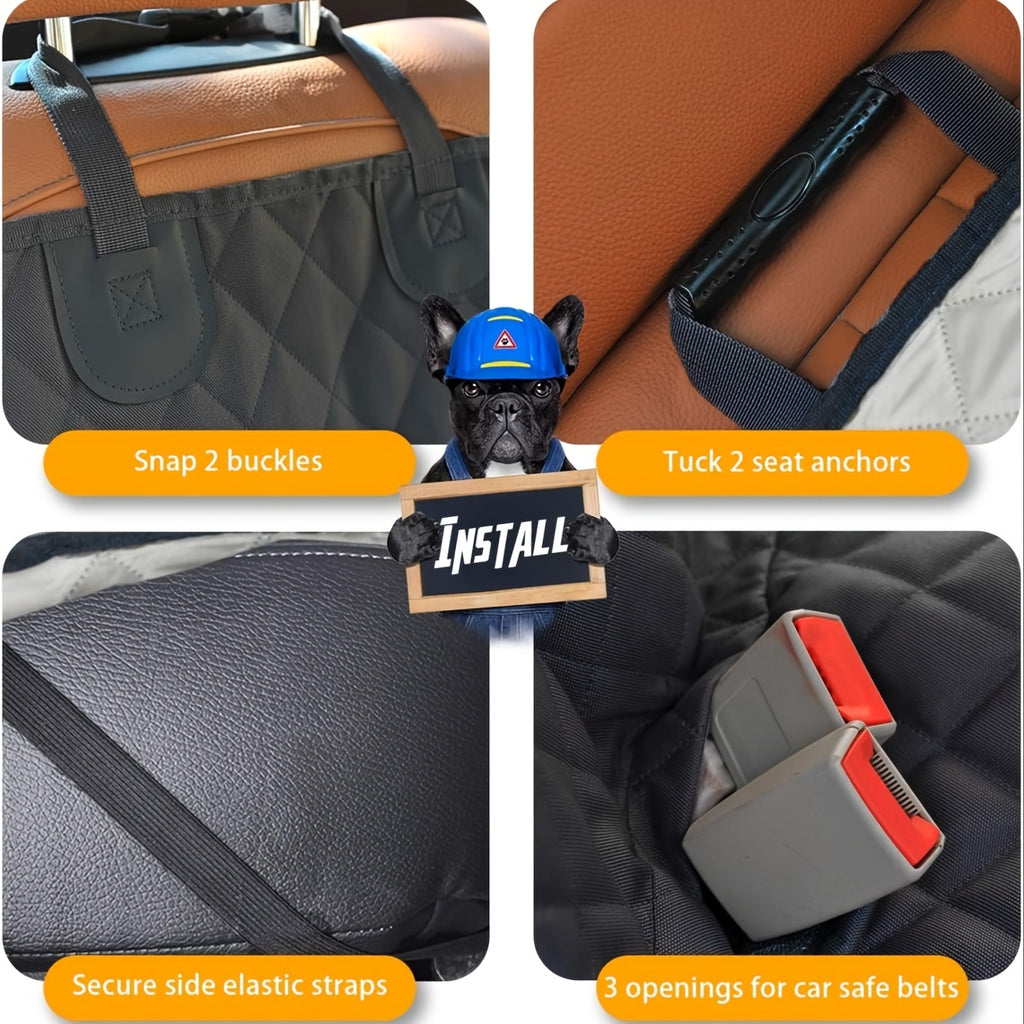 60/40 Split Bench Dog Car Seat Cover, Black Rear Seat Protector for Cars, Trucks and SUVs, Easy Cleanup for Daily Pet Travel and Family Road Trips
