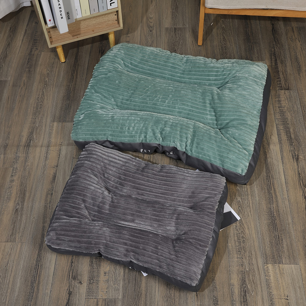 Striped Dog Bed Mat in Green, 23.62 x 18.5 Inch Soft Rectangular Pet Cushion with Polyester Fill for Small Dogs and Cats, Everyday Indoor Rest