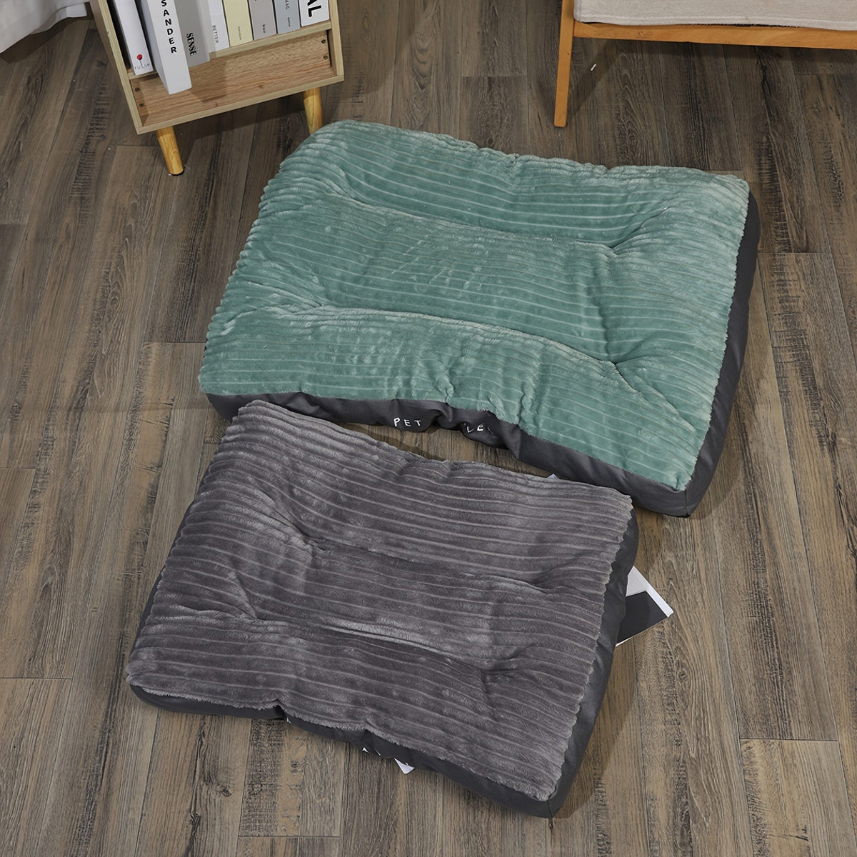 Striped Dog Bed Mat in Green, 23.62 x 18.5 Inch Soft Rectangular Pet Cushion with Polyester Fill for Small Dogs and Cats, Everyday Indoor Rest