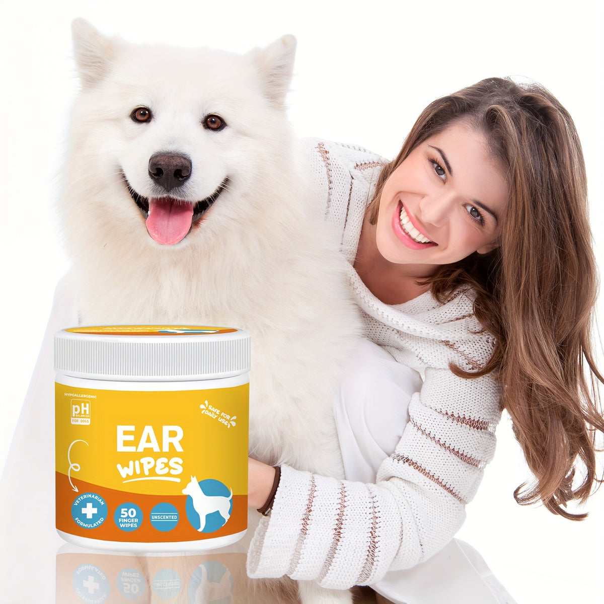 Dog Ear Cleaner Wipes with Coconut Scent, Finger Wipes for Routine Ear Grooming, with Separate Dental Wipes, Teeth Cleaning Kit and Eye Wipe Options